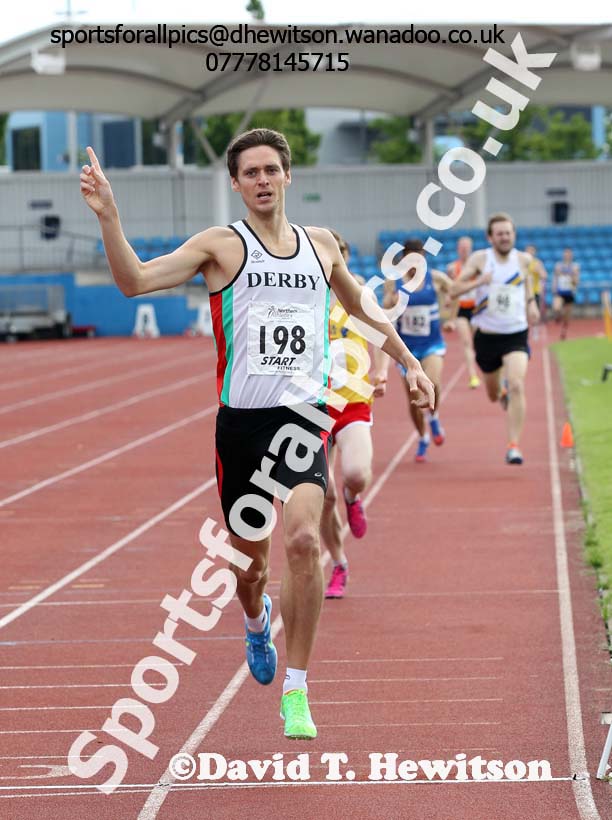 Richard Weir (Derby AC) wins the senior mens 1500 metres, Northern Senior and Under-20 Champs, Sport City, Manchester. Photo: David T. Hewitson/Sports for All Pics